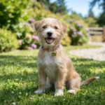 Happy female puppy sitting outdoors representing popular girl dog names