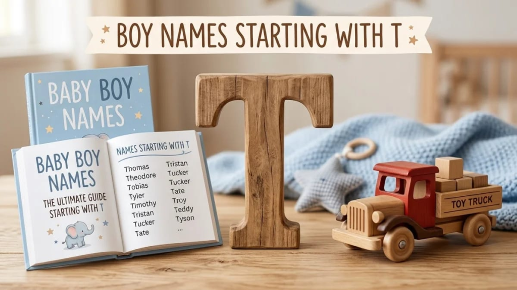 Featured image for J girl names, showing a wooden letter J with jasmine flowers and a baby name book