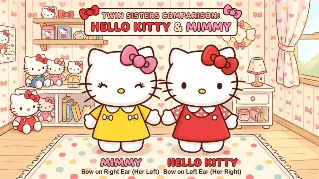 "Grid of Sanrio hello kitty characters names labeled underneath each one"