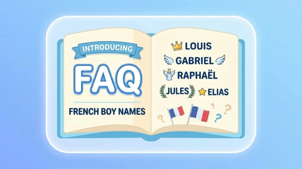 Open book icon introducing frequently asked questions about French boy names