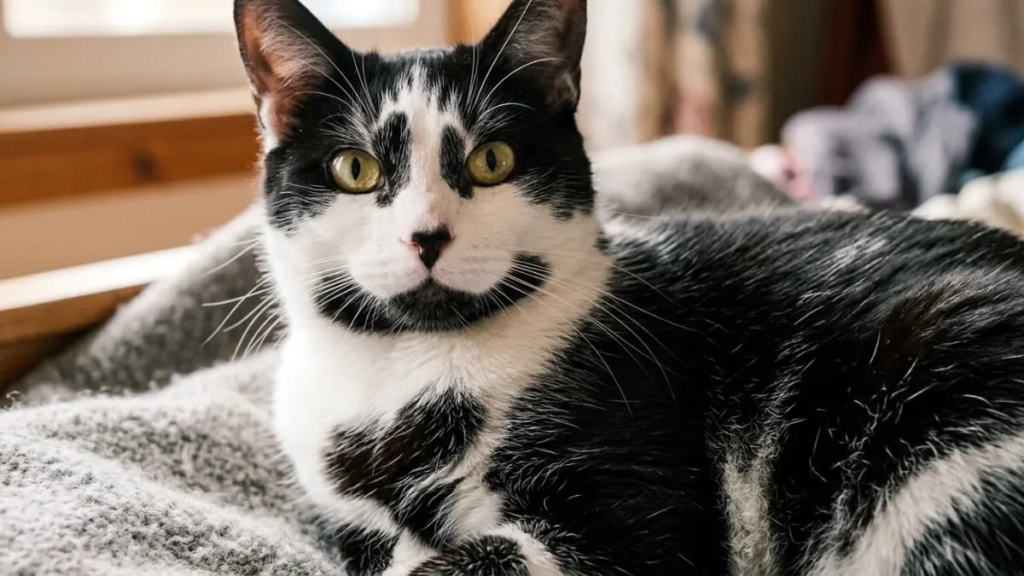 Close-up of a black and white cat names unique coat pattern and markings