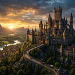 Fantasy castle on a hill representing a fictional kingdom names