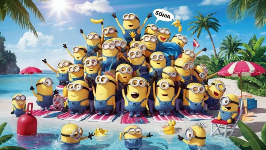 Group of yellow Minions wearing blue overalls and goggles"
