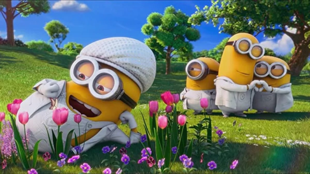 Minion's names characters in a scene from a Despicable Me short film