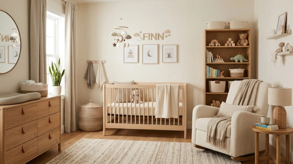 Modern nursery decorated in neutral tones