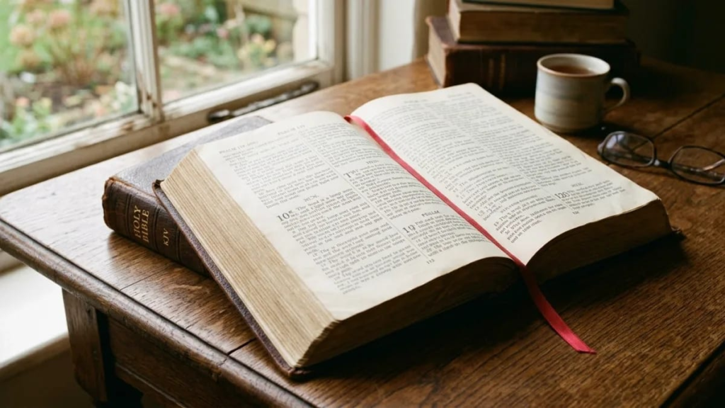Open Bible with soft natural light