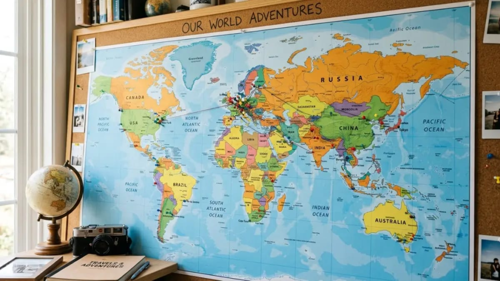 World map with pins marking different countries cool dog names