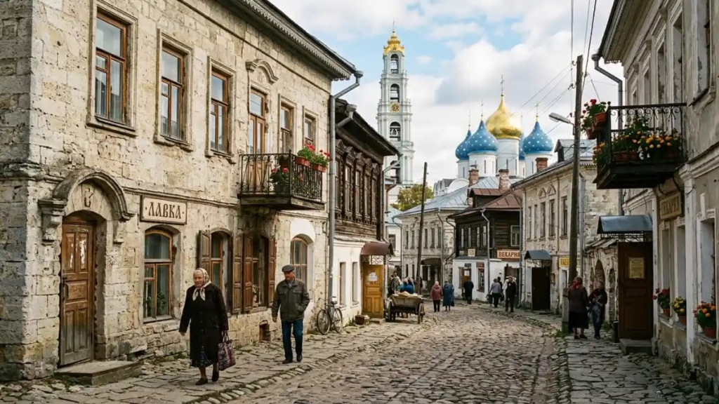Traditional Russian names Orthodox church with colorful domes