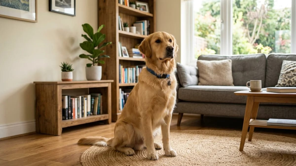 <!-- wp:paragraph -->
<p><em>Image placeholder: Dog sitting attentively indoors</em></p>
<!-- /wp:paragraph -->
