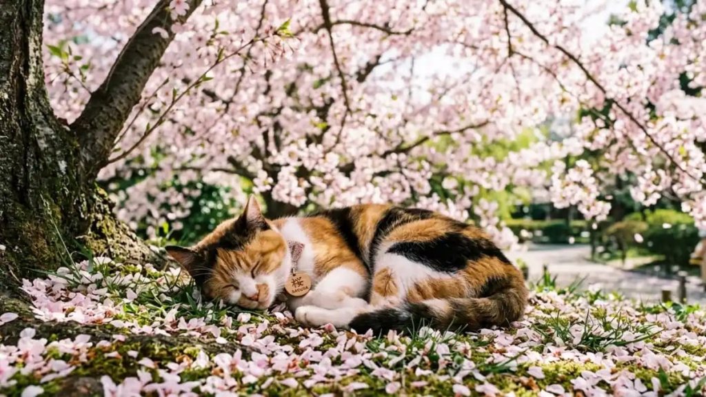 A cat sitting near a traditional red torii gate in Japan, representing Japanese cat names inspiration.