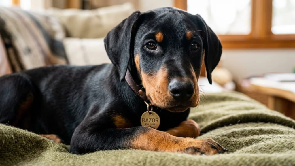 Close-up of a black and tan coat, an example of matching color-based unique boy dog names