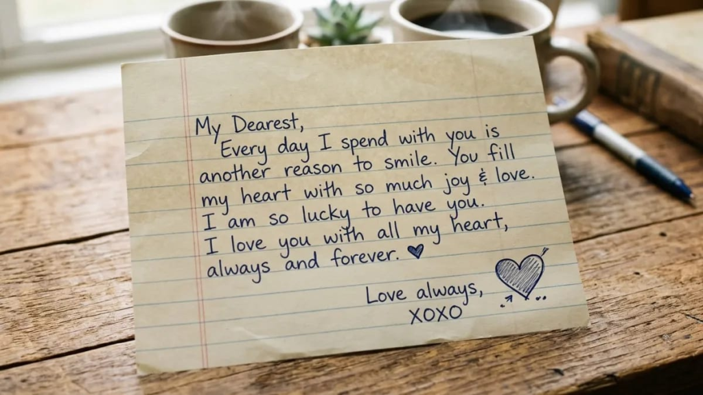 Handwritten love note representing classic cute pet names for girlfriend