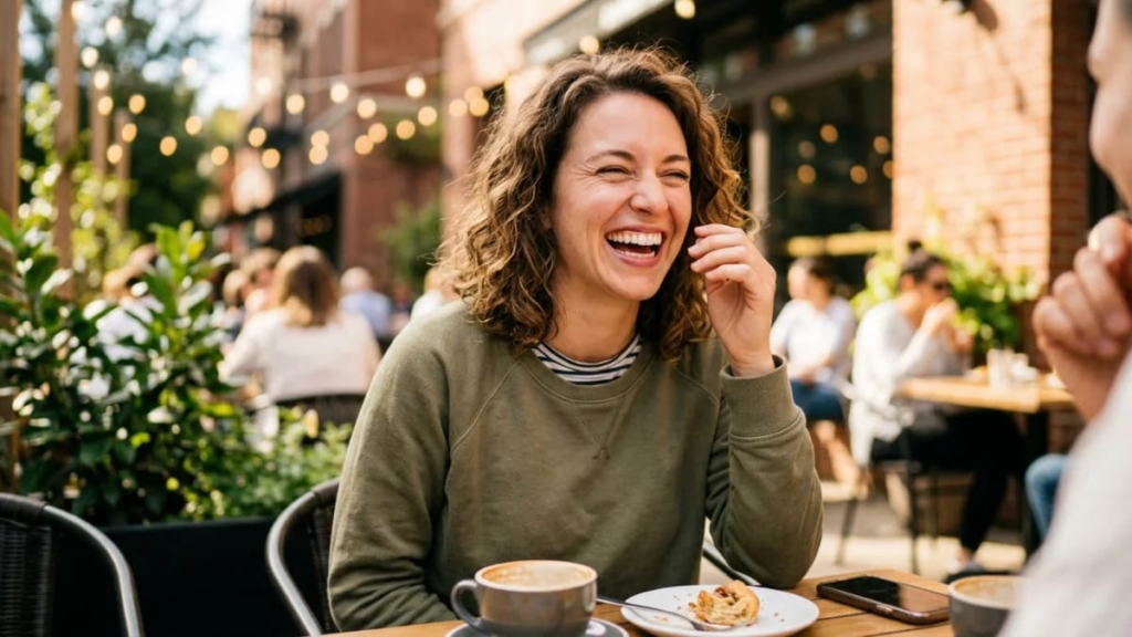 Woman laughing — an example of personality-based cute pet names for girlfriend