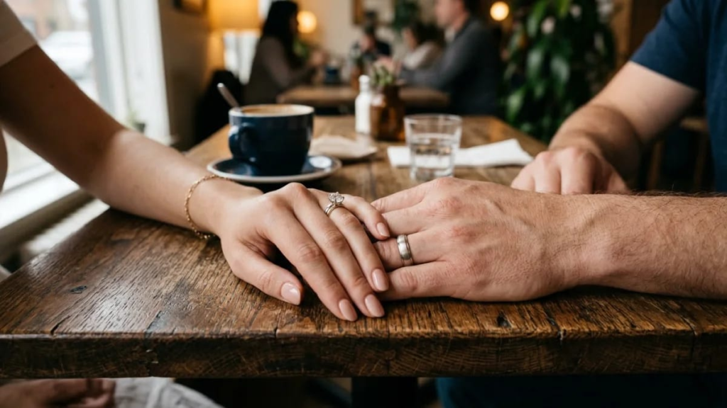 Alt text: Couple's hands with a ring — long-term cute pet names for girlfriend