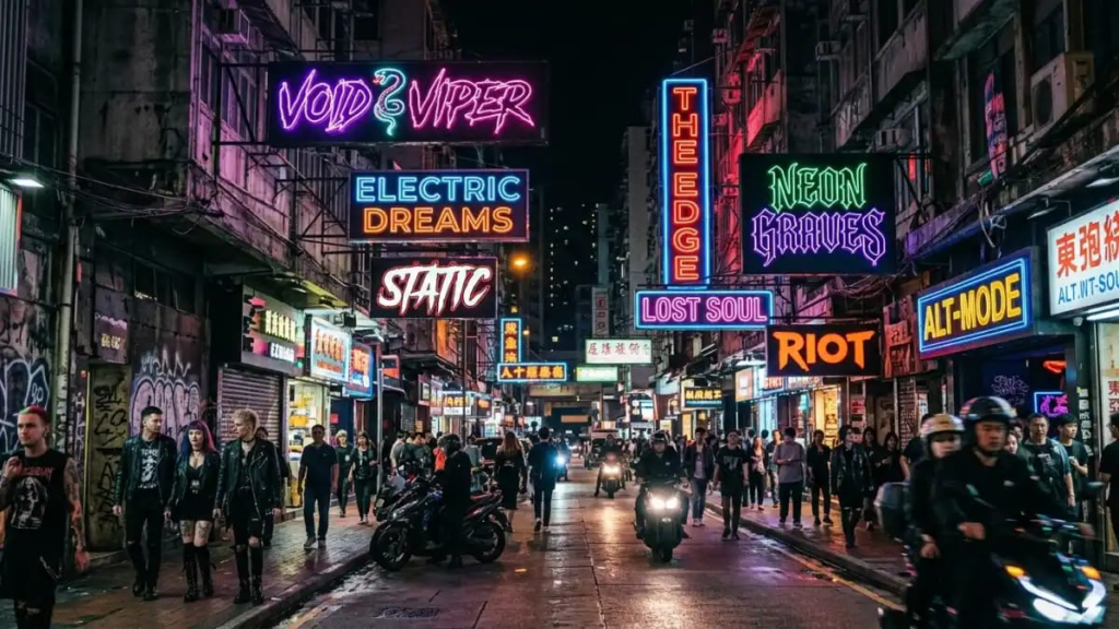 Neon city lights representing the bold, edgy aesthetic behind alt-style names