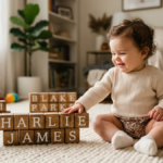 Boy names for girls sitting beside wooden letter blocks, boy names for girls