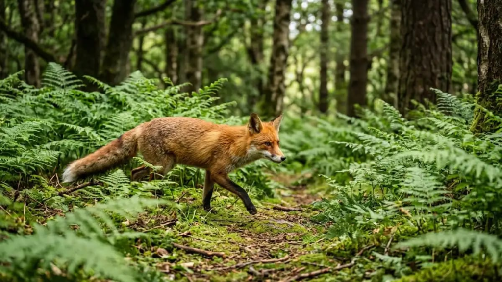 Young fox names kit standing in green grass.
