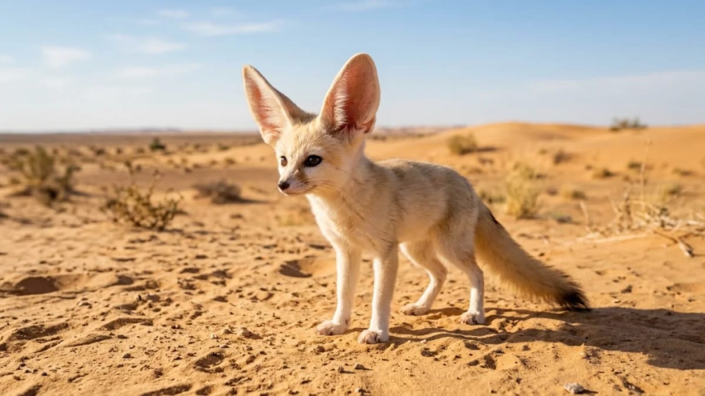 Fennec fox names with large ears on sandy ground