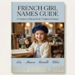 Baby girl in a cream romper sitting on a soft blanket, French names for girls