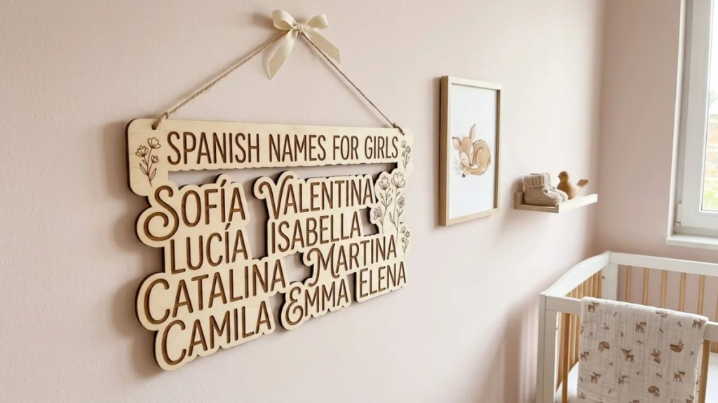 Mother holding a baby girl’s hand near a sunny window, Spanish names for girls