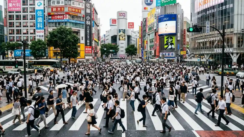 Crowds crossing a busy street in Tokyo, most common Japanese last names