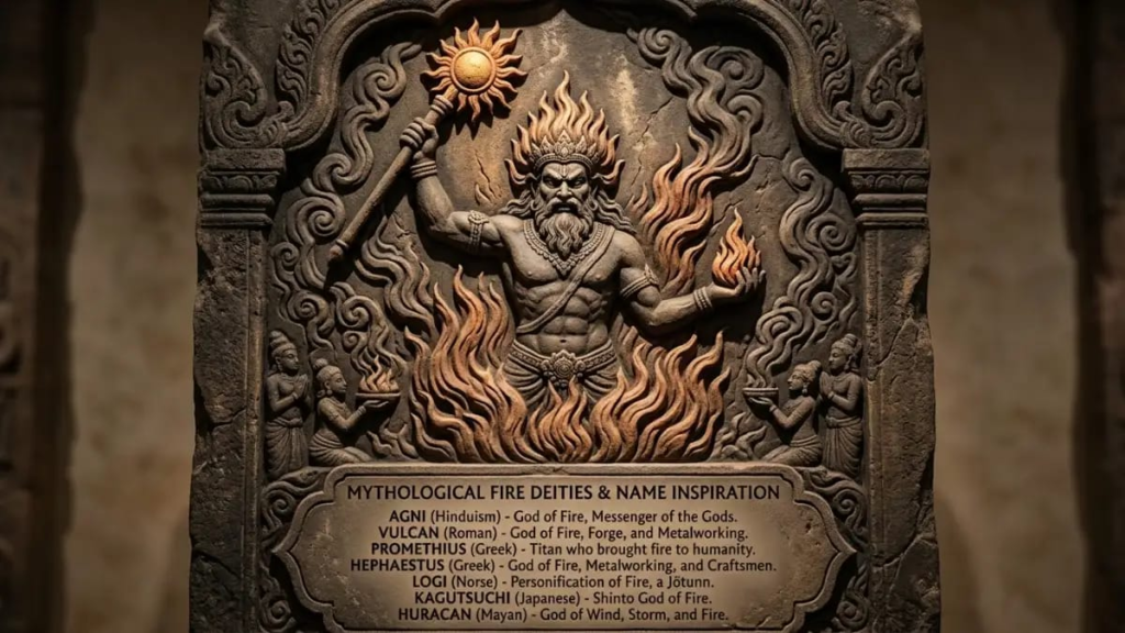 Blacksmith forge with glowing iron, a setting tied to fire names such as Hephaestus and Vulcan