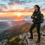 Girl standing confidently on a hilltop at sunrise, representing badass girl names