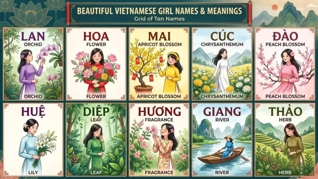 Grid of ten Vietnamese girl names,