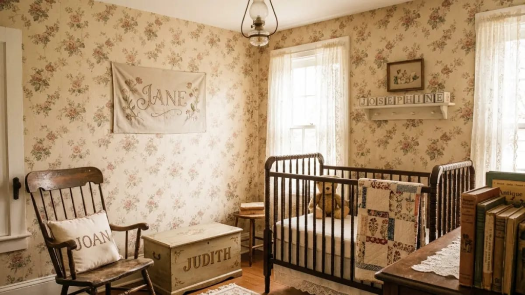 Vintage nursery decor representing classic J girl names