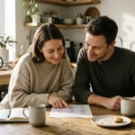 ALT TEXT: Open baby name book with a handwritten list of girl names beside a cup of tea