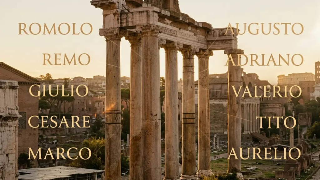 Ancient Roman columns at the Forum in Rome, linked to Italian boy names from history and myth"