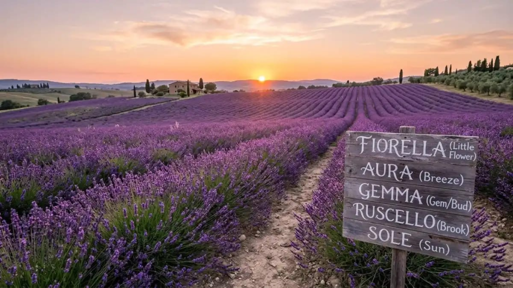 Lavender field in bloom at sunset, nature-inspired italian names