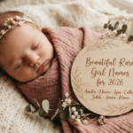 Newborn baby girl wrapped in a soft blanket, representing beautiful rare girl names for 2026"